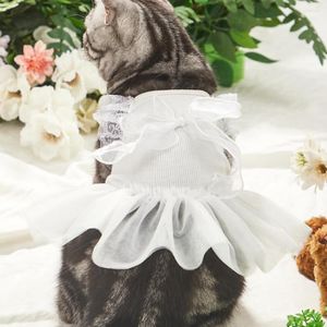 Disfraces de gato con volantes Adorable vestido de novia de verano Poliéster Perro Bowknot Diseño Ropa de fiesta