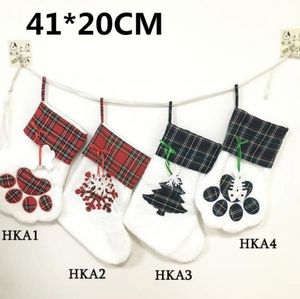 Gato perro pata media calcetín de Navidad decoración copo de nieve patrón de huella medias de Navidad bolsa de regalo de caramelo de manzana para niños al por mayor 1122