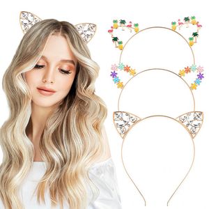 Diadema con orejas de gato, diadema de aleación de cristal con diamantes, Orejas de conejo, diadema colorida y dulce, accesorios para la cabeza, regalo de Navidad