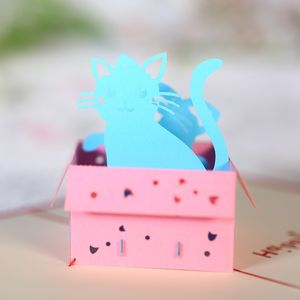 Chat cartes de voeux fête d'anniversaire faveurs décorations de fête d'anniversaire deux chats pour enfants cadeau art papier 3D pop up cartes carte de voeux