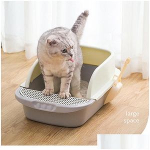 Bacs à litière pour chat Grand bac à sable supplémentaire Toilettes Antibelt Sable Isoler la maison de toilette pour chats Semi-fermée Livraison à domicile Dhwwj