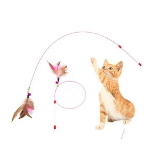 Cat Toys Funny Feather Kitten Toy Steel Wire Teaser Bell Bead Play Pet Wand Teasing Sticks Interactive Drop Delivery Home Garden Supp Dhfva