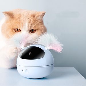 Juguetes para gatos Láser eléctrico interactivo Roly-poly Robot Teasing Feather Colorful Led Suministros automáticos para mascotas