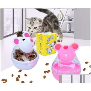 Cat Toys Plastic Tumbler Mouse Food Leaker Cartoon Pet Cat Fun Foods Bola de fuga Arroz Blanco Educativo Inteligencia Carros Juguetes Dro Dhpi8