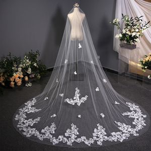 Voiles de mariée cathédrale de luxe Super fée longue traînée en dentelle voile 3.8 m Appliques perlées fil net voiles de mariage Style coréen 2020