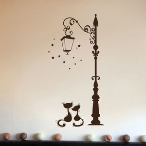 Chats sous le réverbère Stickers muraux fond romantique pour la décoration de la maison papier peint Art décalcomanies amour chat autocollant