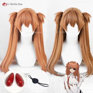 Catsuit Costumes Anime EVA Asuka Langley Soryu Cosplay 68 cm Orange marron queue de cheval Clips épingle à cheveux cheveux résistants à la chaleur + bonnet de perruque