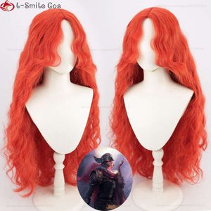 Disfraces de catsuit Juego Elden Ring Malenia Cosplay 100 cm de largo Naranja Rojo Pelo rizado Pelucas sintéticas resistentes al calor para fiesta de Halloween + gorro de peluca