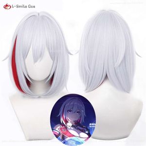 Costumes Catsuit Honkai Star Rail Topaz Cosplay 35 cm court gris violet reflets rouge Anime perruques cheveux synthétiques résistants à la chaleur + bonnet de perruque