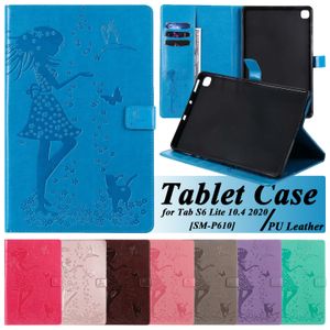 Étui pour tablette antichoc pour Samsung Galaxy Tab T220/T500/T290/T510/T590/P200 Jolie fille gaufrée en cuir PU avec béquille et emplacements pour cartes