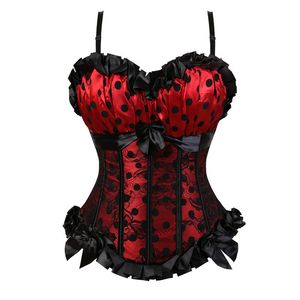 Caudatus Sexy Print Dot Lace Corset Top Strap Bustiers Corset With Straps Red Pink Zipper Body Shaper Plus Size Corselet Y19070301