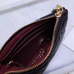 Porte-clés en cuir véritable Sacoche porte-cartes femme multi-fonction fermeture éclair caviar sac cosmétique sac bouche grande capacité rétro losange zéro sac à main HDM0815