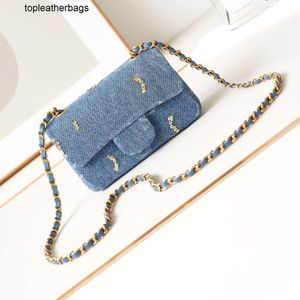 CC mujeres Lujo para bolso de noche bolso con solapa de diseñador mezclilla de calidad espejo Lentejuelas y bolso cruzado de metal con acabado de rutenio con paquete completo