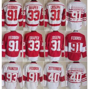 CCM Hockey Retro 33 Kris Draper Jerseys Retirarse 31 Curtis Joseph 93 Johan Franzen 91 Sergei Fedorov 40 Henrik Zetterberg 19 Steve Yzerman Vintage Classic 75.o año