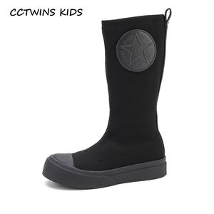 CCTWINS Zapatos para niños Otoño Moda para niños Botas hasta la rodilla Bebé Niñas Zapatos de marca Niños pequeños Negro Plano HB083 201113
