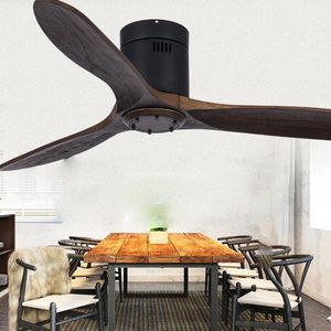 Ventilateurs de plafond Lampe industrielle simple Ventilateur Salon Salle à manger Conversion de fréquence américaine Bois massif