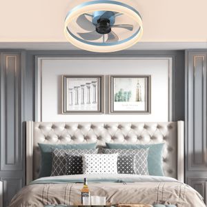 Ventilateurs de plafond suspendus modernes avec lumières LED à intensité variable Installation intégrée de ventilateurs de plafond modernes et fins (bleu)