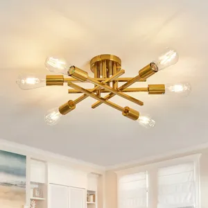 Plafonniers 6-LIGHTS Semi Flush Mount Lightture Gold Modern Modern Matte Spoutnik Chandelier Vintage Lampe