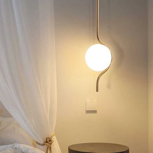 Plafonniers Boule Lampes Suspendues pour Chambre Chevet LED E27 Appliques En Verre Blanc Laiteux Art Déco Creative Long Câble Suspension Lampe 0209