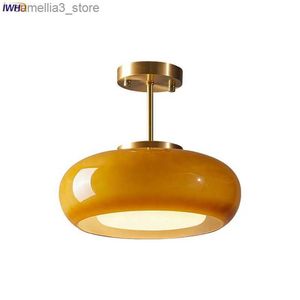 Plafonniers IWHD verre jaune LED pendentif luminaires 40W cuivre chambre salon à côté nordique moderne suspendu lampara Pendente Q231120
