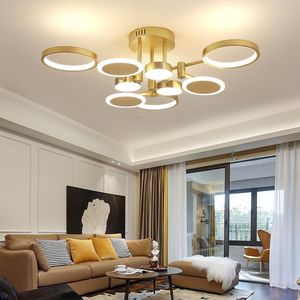 Luces de techo Anillos circulares modernos para sala de estar Dormitorio LED Oro Decoración del hogar Accesorio de lámpara con control remoto 90-260vCeiling