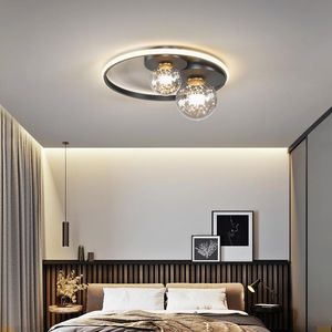 Luces de techo, lámpara Led moderna con candelabro de bola de cristal redondo negro regulable para dormitorio, sala de estar, cocina, decoración interior