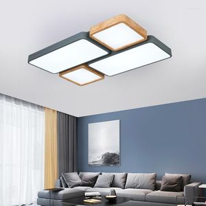 Luces de techo Nordic Living Room Light Simple Modern Rectangle Empotrado LED Creative Wood Macaron Dormitorio Fixture