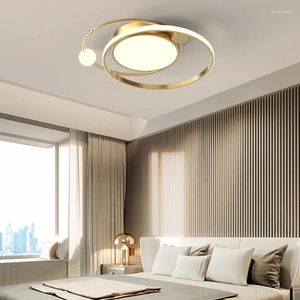 Plafonniers anneau rond or conception simple télécommande lustre LED moderne pour chambre à coucher lampe à l'étude de cuisine