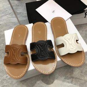 celiny TRIOMPHE Mulas Zapatillas mujer Verano Diapositiva playa sandalia Casual lujo Diseñador Chanclas Cuero Deslizadores Tacón plano Zapatilla Hotel piscina al aire libre Caminando dama