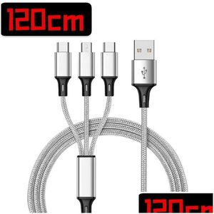 Câbles de téléphone portable 1.2M 3 en 1 charge S pour Huawei Lg Note20 S20 Micro Usb Type C avec prise de tête en métal Opp sac livraison directe téléphones Dhvct