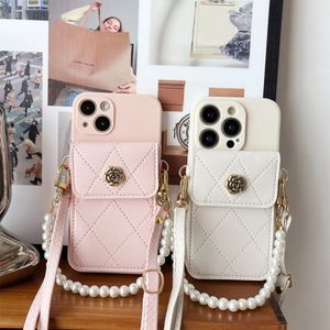 Étuis de téléphone portable Portefeuille Camilla en métal 3D avec support de bracelet en perles pour Samsung S23 S22 S21 Fe Plus Ultra + Note 10 20 A 53 54 52 étui de téléphone 231202