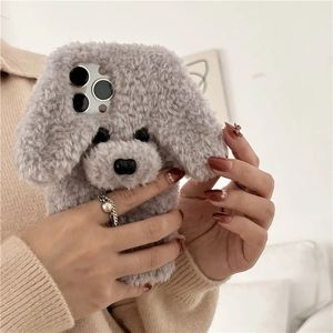 Étuis de téléphone portable 3D Teddy Dog Fluffy Phone Case pour iPhone 15 14 13 Pro Max 12 Mini 11 X XS Max XR 6 7 8 Plus SE 2 Peluche Soft Phone Case 231026