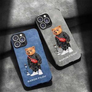 Cas de téléphone portable Baron filou Soft Case adapté à l'iPhone 15 14 13 11 Pro mini 7 8 SE plus xr x max couverture de téléphone dessin animé ours mouton en cuir Capa J240509