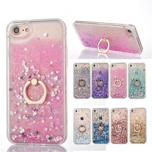 Cas de téléphone portable Bling Liquid Case pour iPhone X 8 7 Quicksand Dynamic Ring Holder Cases TPU Frame Cover pour iPhone 6 6S 7 Plus 4J7Y