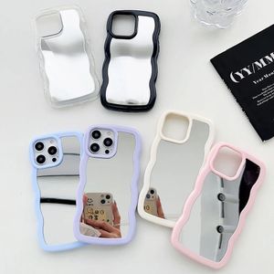 Étuis de téléphone portable Couleur bonbon Bordure ondulée Miroir de courtoisie Étui antichoc pour iPhone 14 15 Plus 11 12 Pro Max Couverture arrière de protection souple 231026