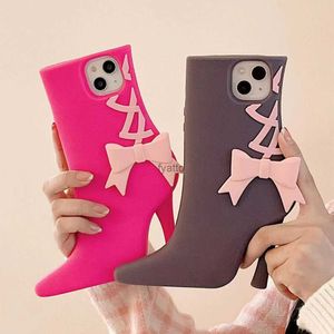 Cas de téléphone portable Dessin animé Chaussures à talons hauts Bowknot Bottes Mignon 3D Cas pour iphone 14 13 12 11 Pro Max Antichoc Silicone Souple Bulle Couverture de téléphone H240326