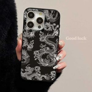 Cas de téléphone portable Chinois White Dragon Totem Lovers Cover Caxe pour iPhone 15 14 13 12 11 Pro Max Mini 7 8 Plus XS XR J240426