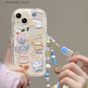 Étuis de téléphone portable Clear 3D Bear Hang Cute Phone Case pour iPhone 15 14 13 12 11 Pro Max Plus XR XS 7 8 Bracelet de lanière de dessin animé couverture de style coréen Q231130