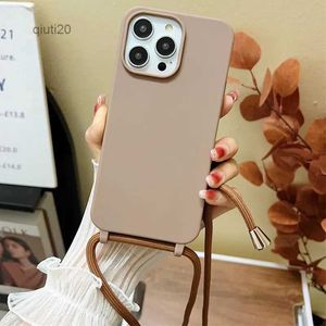 Étuis de téléphone portable Bandbody Strap Lanyard Silicone Phone Case pour iPhone 15 14 13 12 Mini 11 Pro Max Plus Candy Color Soft TPU Back CoverL231024