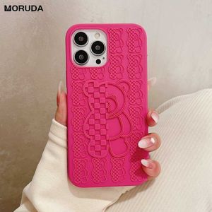 Étuis de téléphone portable Mignon 3D Bear Liquid Silicone Phone Case pour iPhone 12 Pro 11 13 Pro 14 Pro Max 14 Plus Candy Color Soft Shoclroof Cover Bumper L230731
