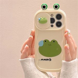 Fundas para teléfonos celulares Lindos ojos 3D Ventana de rana Empujando la cámara en Corea del Sur Protege la funda de silicona suave iPhone 15 14 Pro Max 13 12 Pro 11 Cubierta ondulada 231026