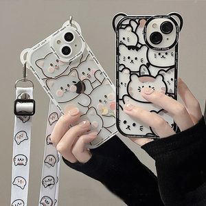 Étuis de téléphone portable Ours mignon avec étui de téléphone attaché adapté à l'iPhone 14 13 11 12 Pro Max XS X XR 8 7 15 14 Plus chat de dessin animé couverture en TPU souple pare-chocs 231026