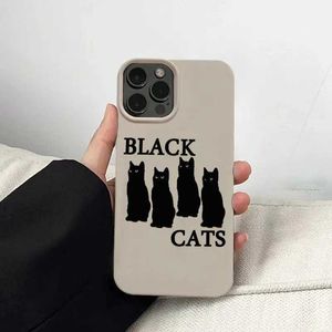 Cas de téléphones portables Étui de téléphone de téléphone Black White Cats pour iPhone 11 13 14 Pro Max 12 Mini XR XS Max x 7 8 Plus Couvre arrière du couple J240509