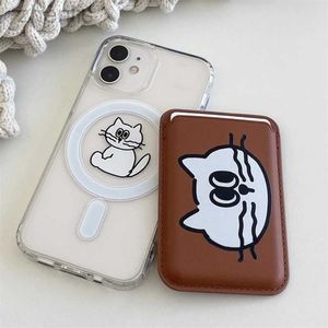 Cas de téléphones portables Accessoires de support de carte de chat mignon pour Magsafe Magnetic Wireless Charge Case pour iPhone 15 14 13 12 11 Pro Xs Max Xr 7 8 Couverture D240424