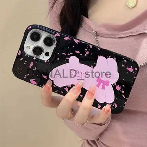 Étuis de téléphone portable Sacs de soirée Corée Mignon Dessin animé Rose Bow Lapin Jelly Black Phone Case Chaîne pour iPhone 15 14 13 11 12 Pro Max Mini 8 7 Plus XS Lanyard Cover J231216