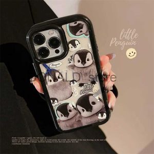 Étuis de téléphone portable pour iPhone 11 12 13 14 Plus Pro Max Creative Mignon Pingouin Illustration Anglais Noir Bordure Anti-Chute Pour iPhone X Xr Shell J240118