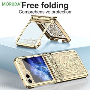 Cajas del teléfono celular para SGBZ Flip 5 Galaxy Z Flip3 ZFlip 4 Flip Z Flip5 Flip4 Nuevo patrón de circuito Funda para teléfono plegable Cubierta de revestimiento de acrílico transparente L230731