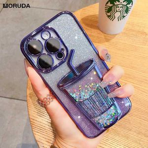 Étuis de téléphone portable Glitter Quicksand Cup Case pour iPhone 13 Pro Max 14 Pro 12 11 Clear Soft Camera Film Protector Phone Cover pour iPhone 14 Pro Max L230731