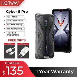 Caisses de téléphone portable Hotwav Cyber 9 Pro 4g Hauchet téléphone portable Helio P60 Octa Core 6.3 HD + 8 Go + 128 Go 7500mAh Téléphone mobile Smartphones de caméra 48MP 240423