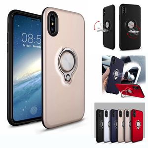 Cas de téléphone portable Hybrid Armor Defender Case 360 Ring Stand Holder Couverture arrière magnétique avec emballage de vente au détail pour iPhone X XS Max XR 8 Plus 7 6 6s Plus 5 5S SE 6GX0